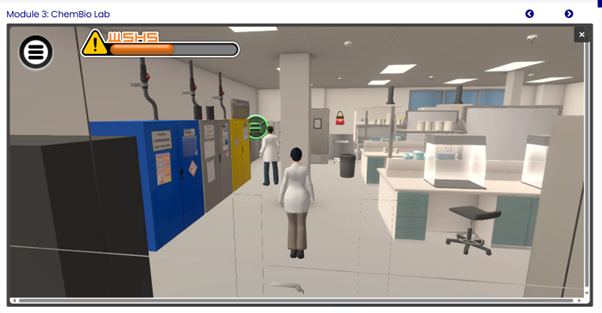 A video game of people in a lab.